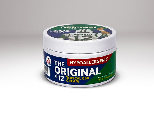 The Original #12 Hypoallergenic Topical CBD Cream  in a 4 ounce tub from the front